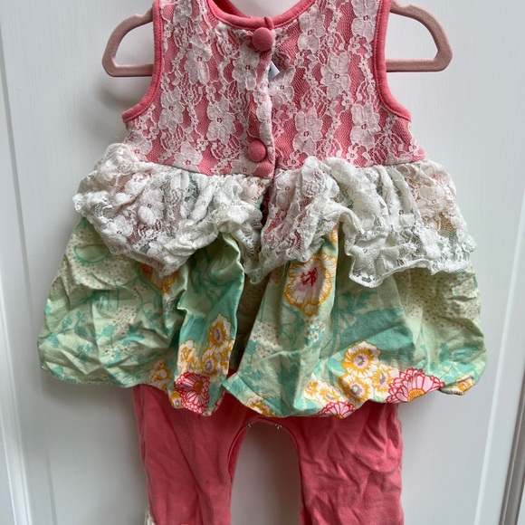 Peaches and Cream 24M Funky Pink, White and Green Button Up Jumpsuit - Picture 5 of 6